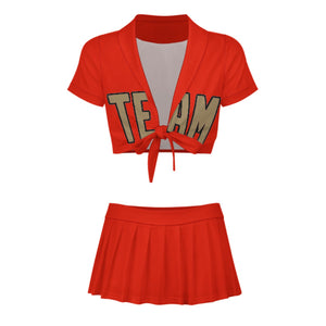 Custom Orange Red Light Khaki Cheerleading Uniform Set
