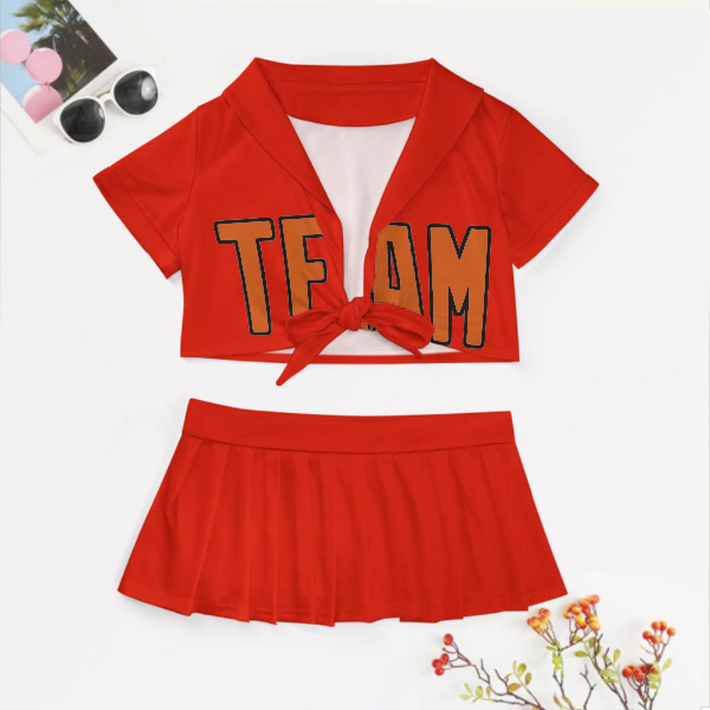 Custom Orange Red Orange Cheerleading Uniform Set