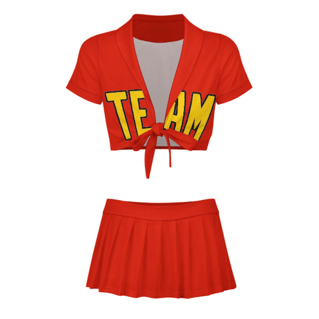 Custom Orange Red Gold Cheerleading Uniform Set