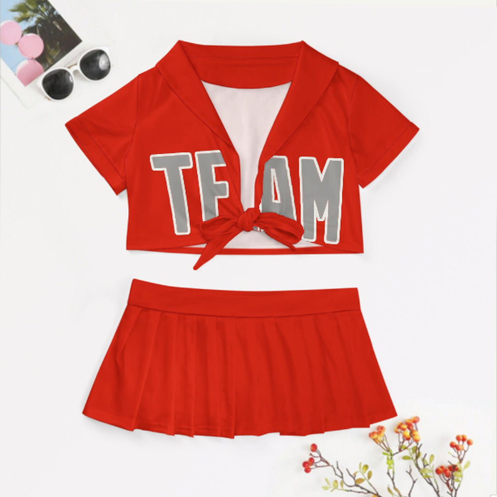 Custom Orange Red Gray Cheerleading Uniform Set