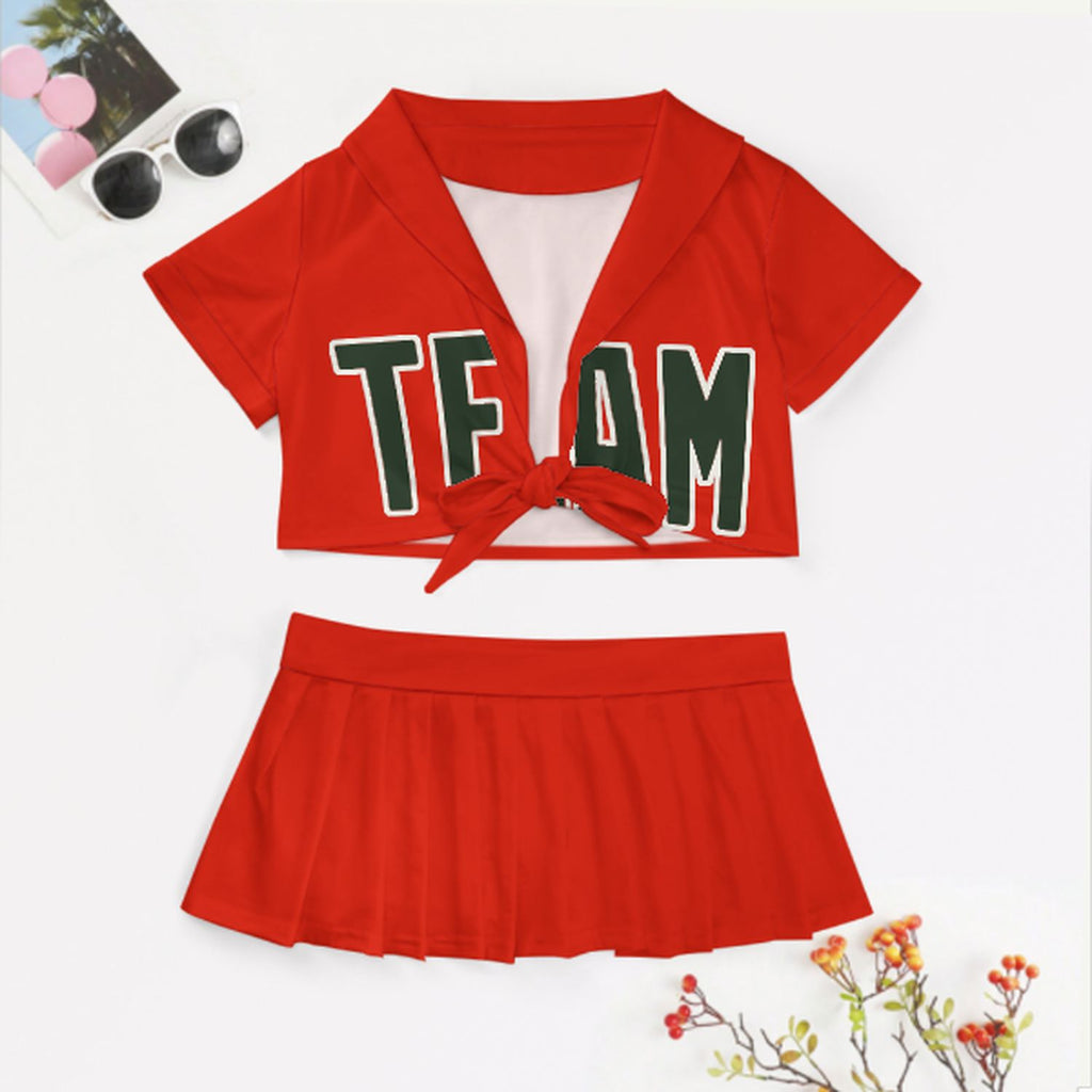 Custom Orange Red Dark Green Cheerleading Uniform Set