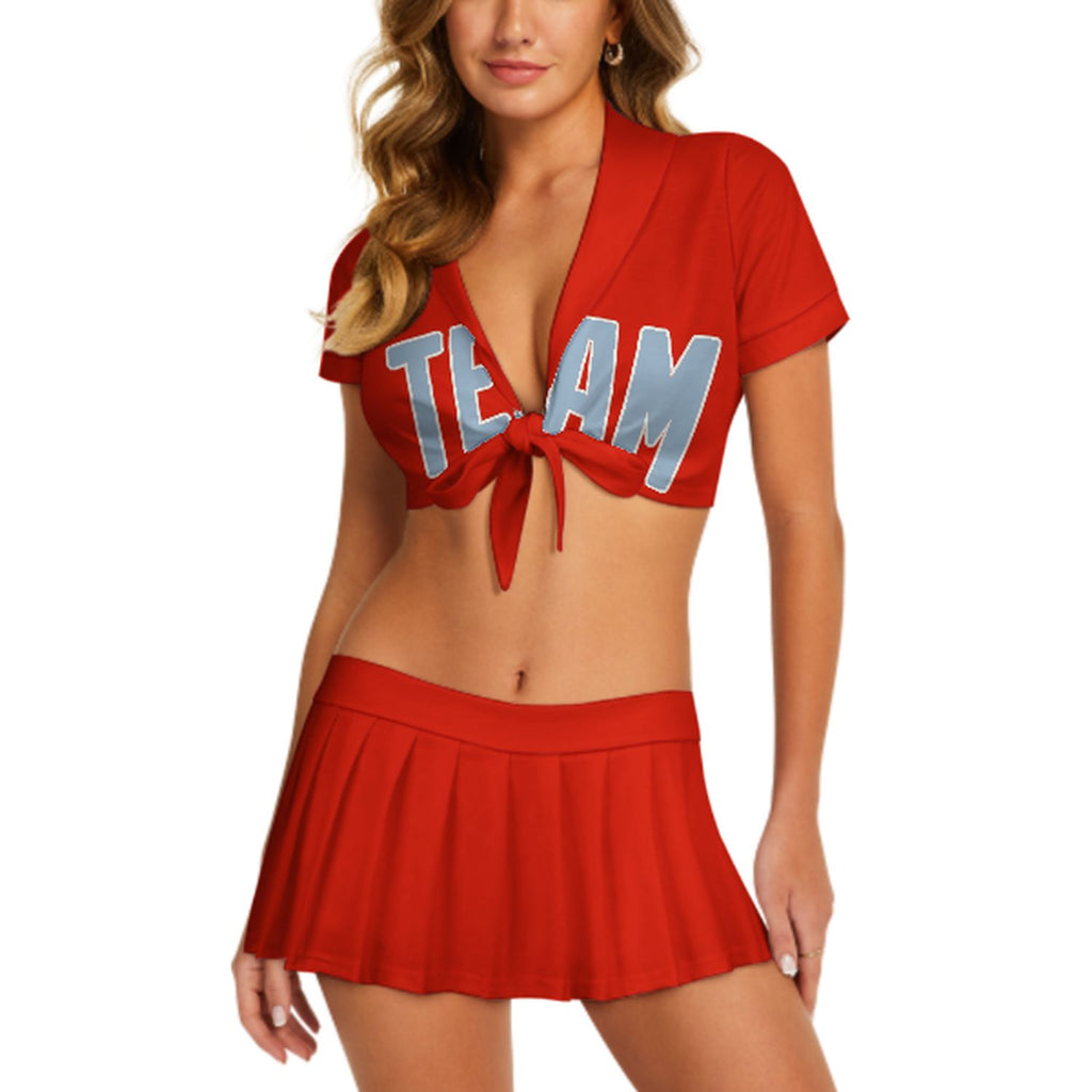 Custom Orange Red Light Blue Cheerleading Uniform Set