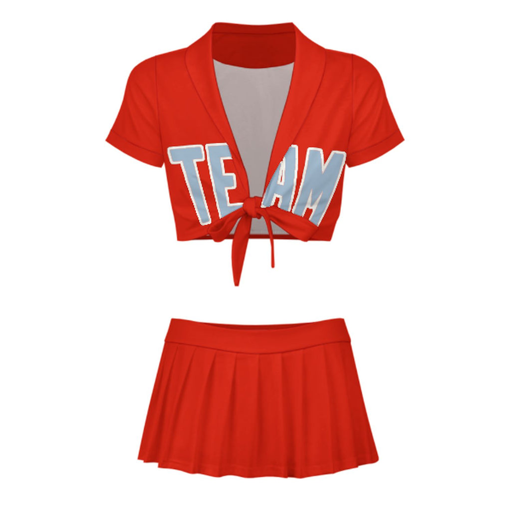 Custom Orange Red Light Blue Cheerleading Uniform Set