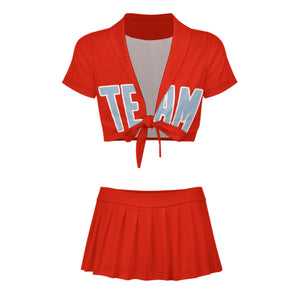 Custom Orange Red Light Blue Cheerleading Uniform Set