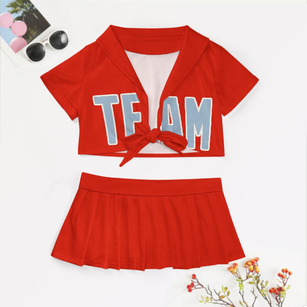 Custom Orange Red Light Blue Cheerleading Uniform Set