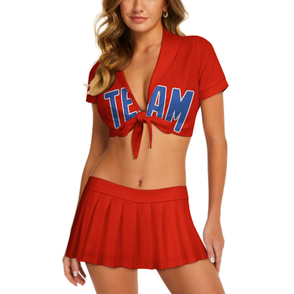 Custom Orange Red Sky Blue Cheerleading Uniform Set