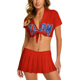 Custom Orange Red Sky Blue Cheerleading Uniform Set