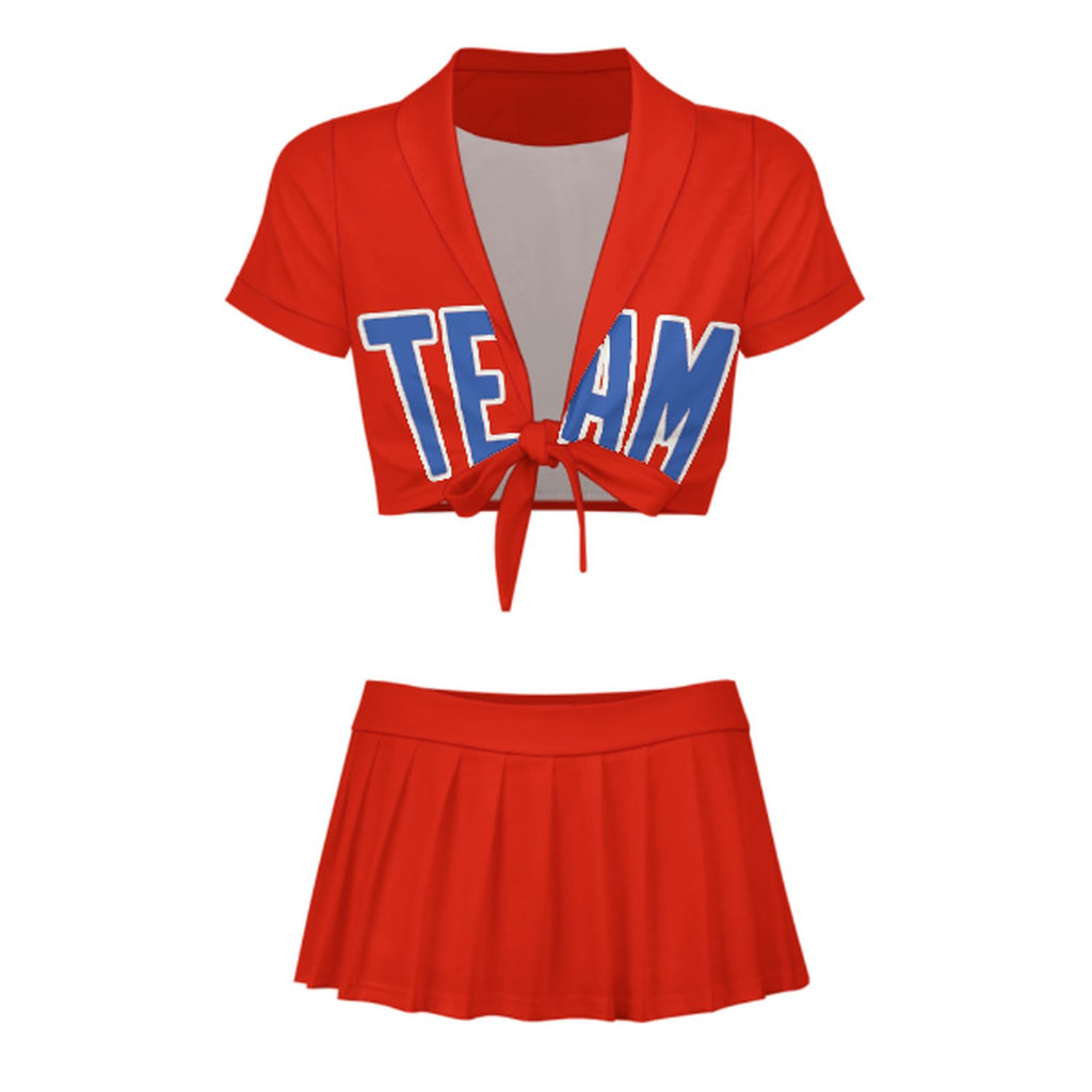 Custom Orange Red Sky Blue Cheerleading Uniform Set