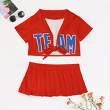 Custom Orange Red Sky Blue Cheerleading Uniform Set