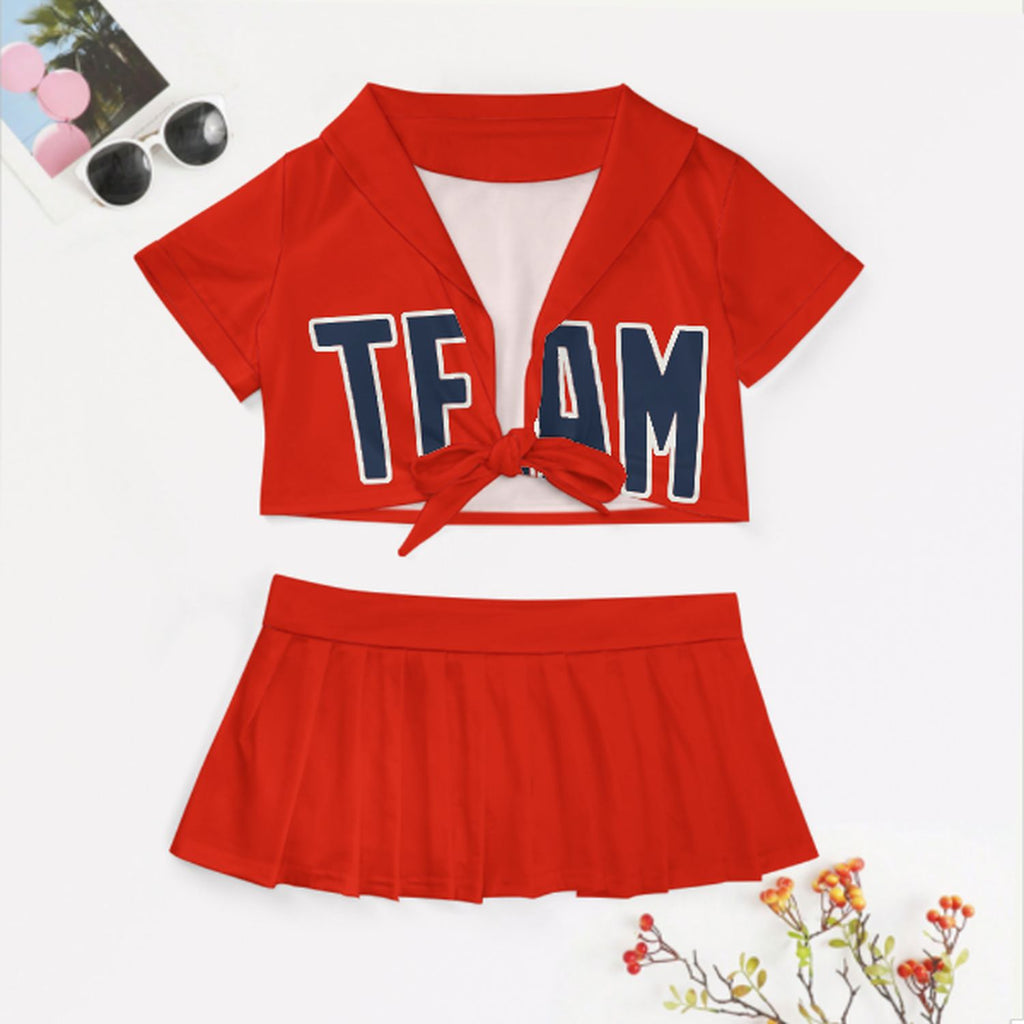 Custom Orange Red Blue Cheerleading Uniform Set