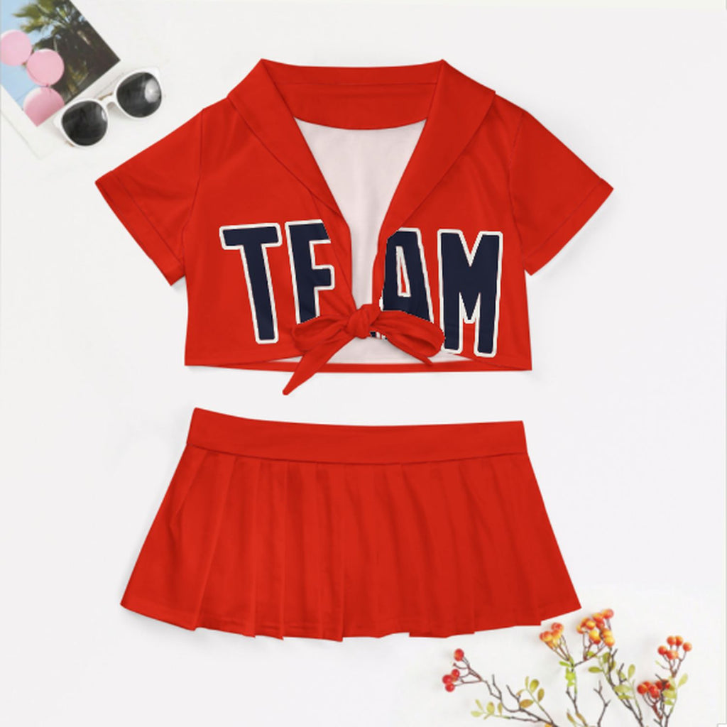 Custom Orange Red Navy Cheerleading Uniform Set