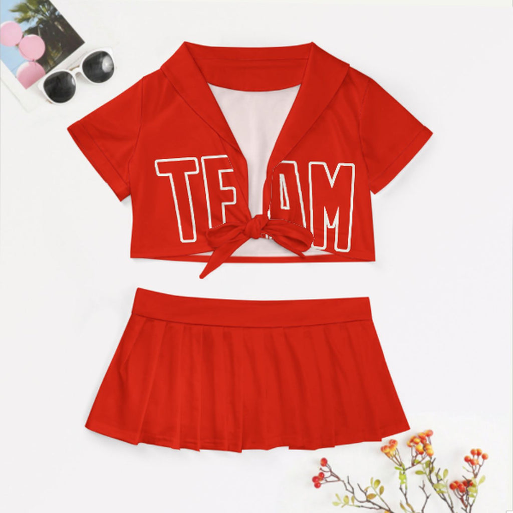 Custom Orange Red Orange Red Cheerleading Uniform Set