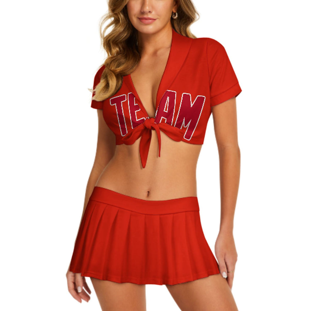 Custom Orange Red Red Cheerleading Uniform Set