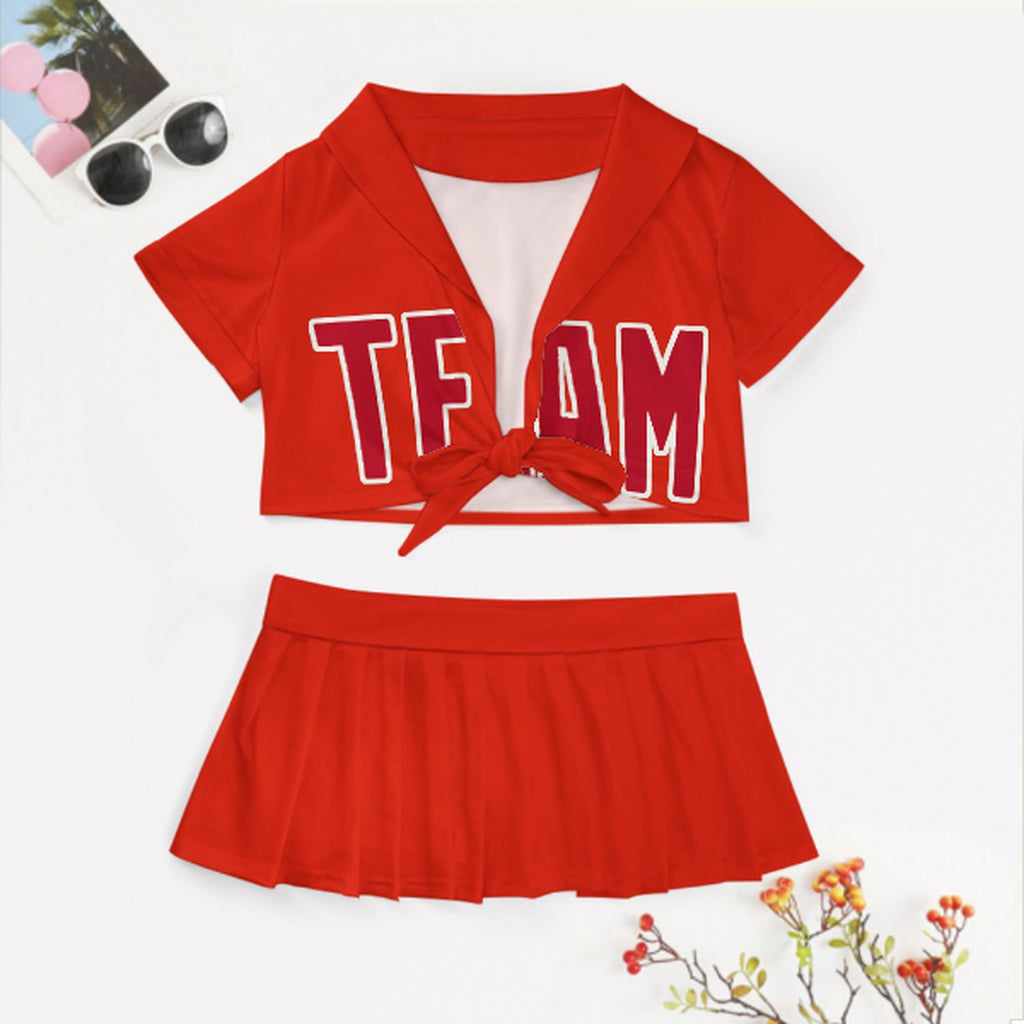 Custom Orange Red Red Cheerleading Uniform Set