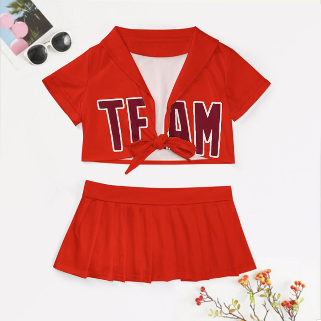 Custom Orange Red Crimson Red Cheerleading Uniform Set