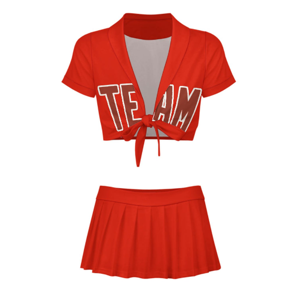 Custom Orange Red Coral Red Cheerleading Uniform Set