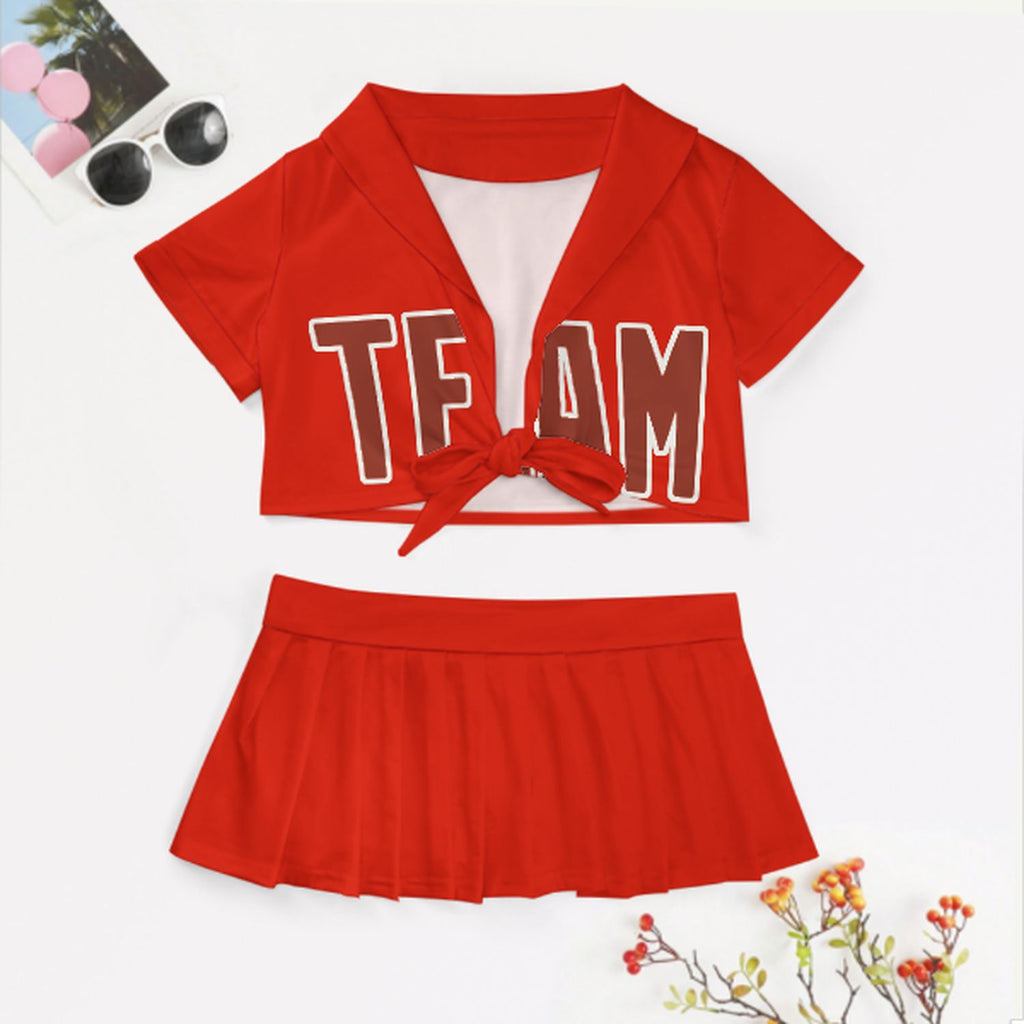 Custom Orange Red Coral Red Cheerleading Uniform Set