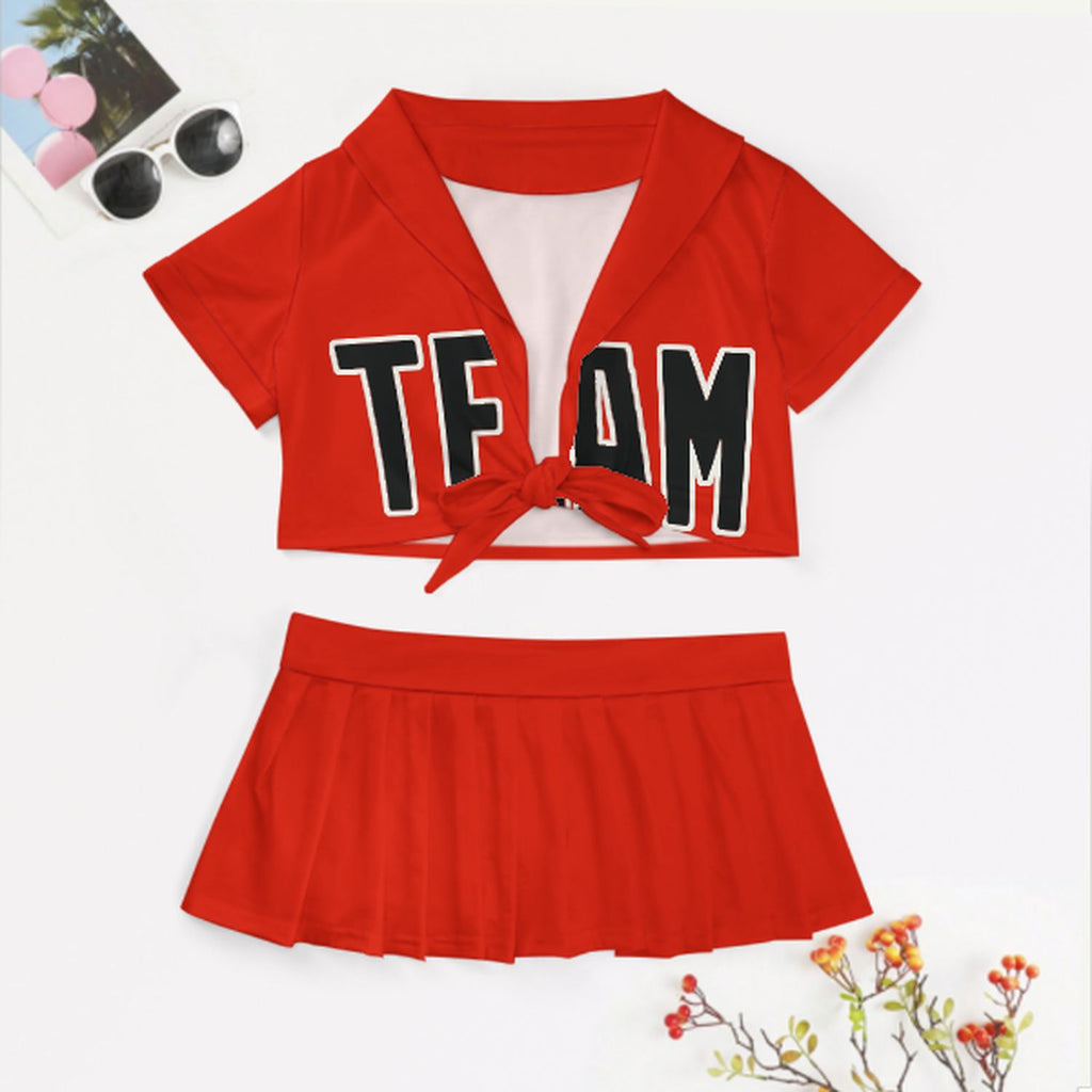 Custom Orange Red Black Cheerleading Uniform Set