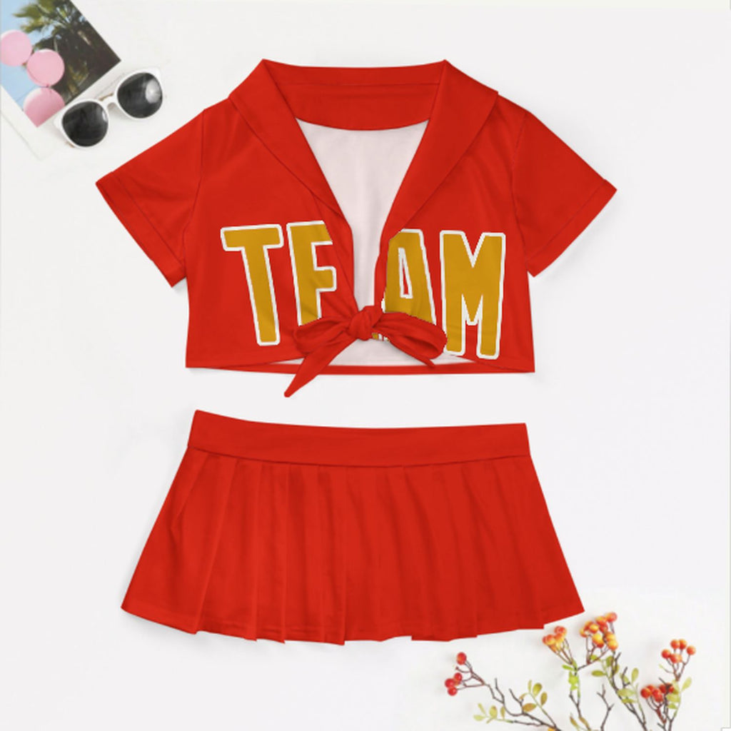 Custom Orange Red Yellow Cheerleading Uniform Set