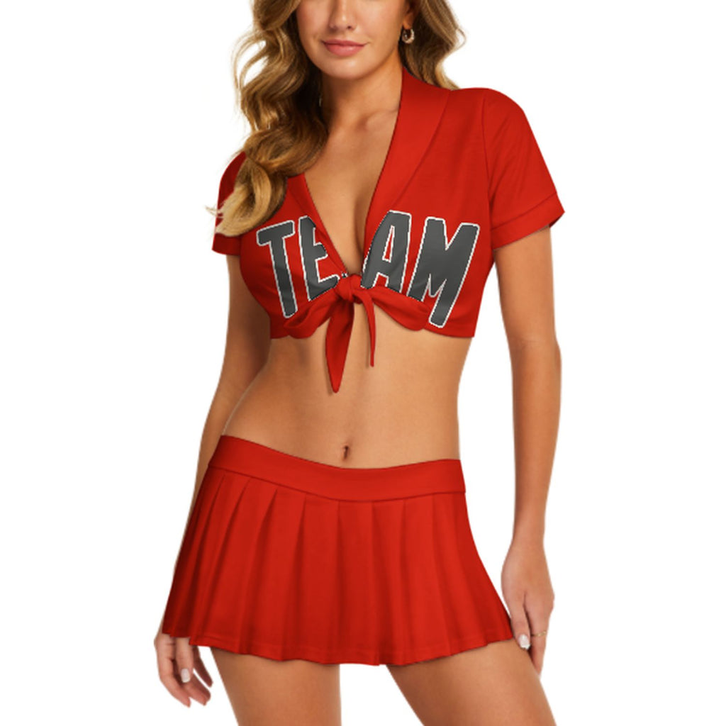 Custom Orange Red Dark Grey Cheerleading Uniform Set