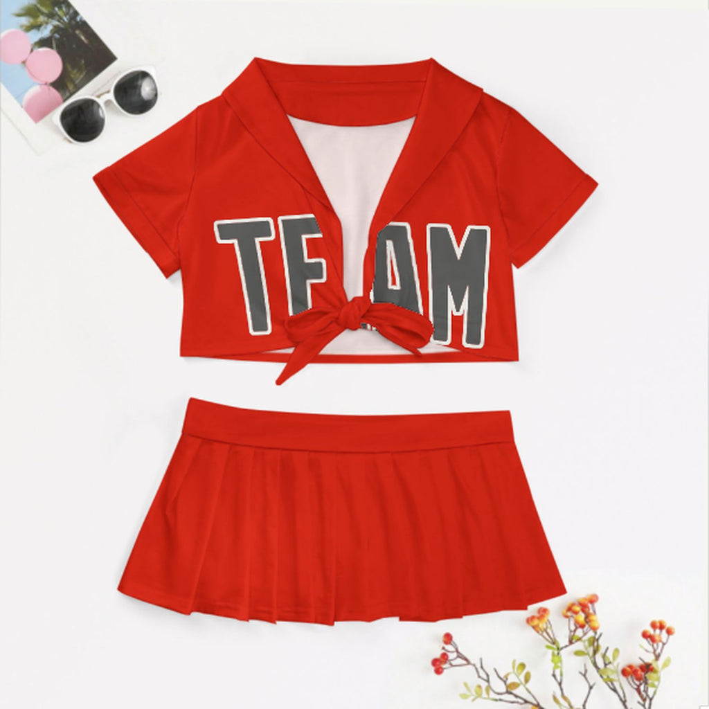 Custom Orange Red Dark Grey Cheerleading Uniform Set