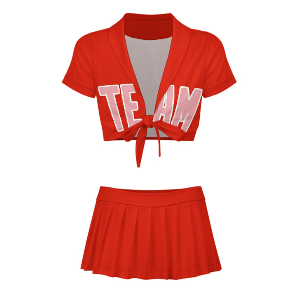 Custom Orange Red Light Pink Cheerleading Uniform Set