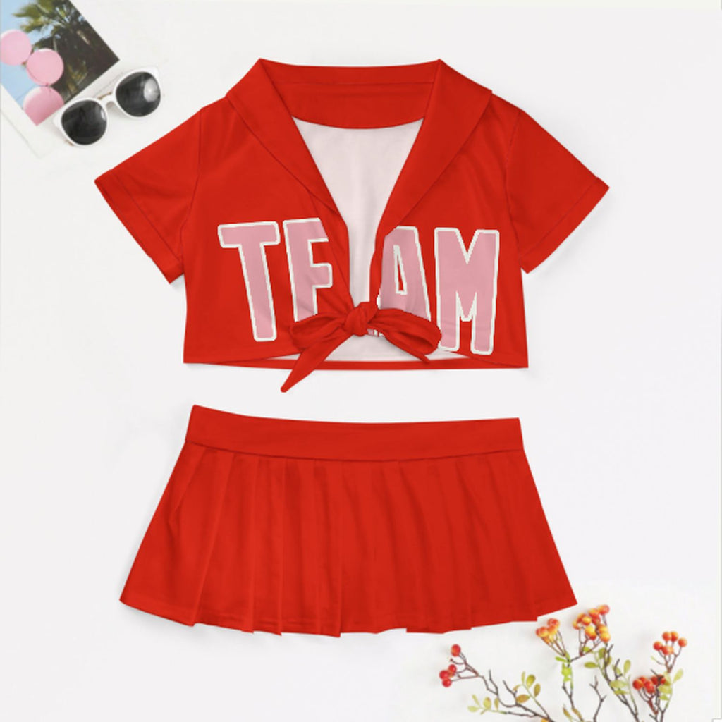 Custom Orange Red Light Pink Cheerleading Uniform Set