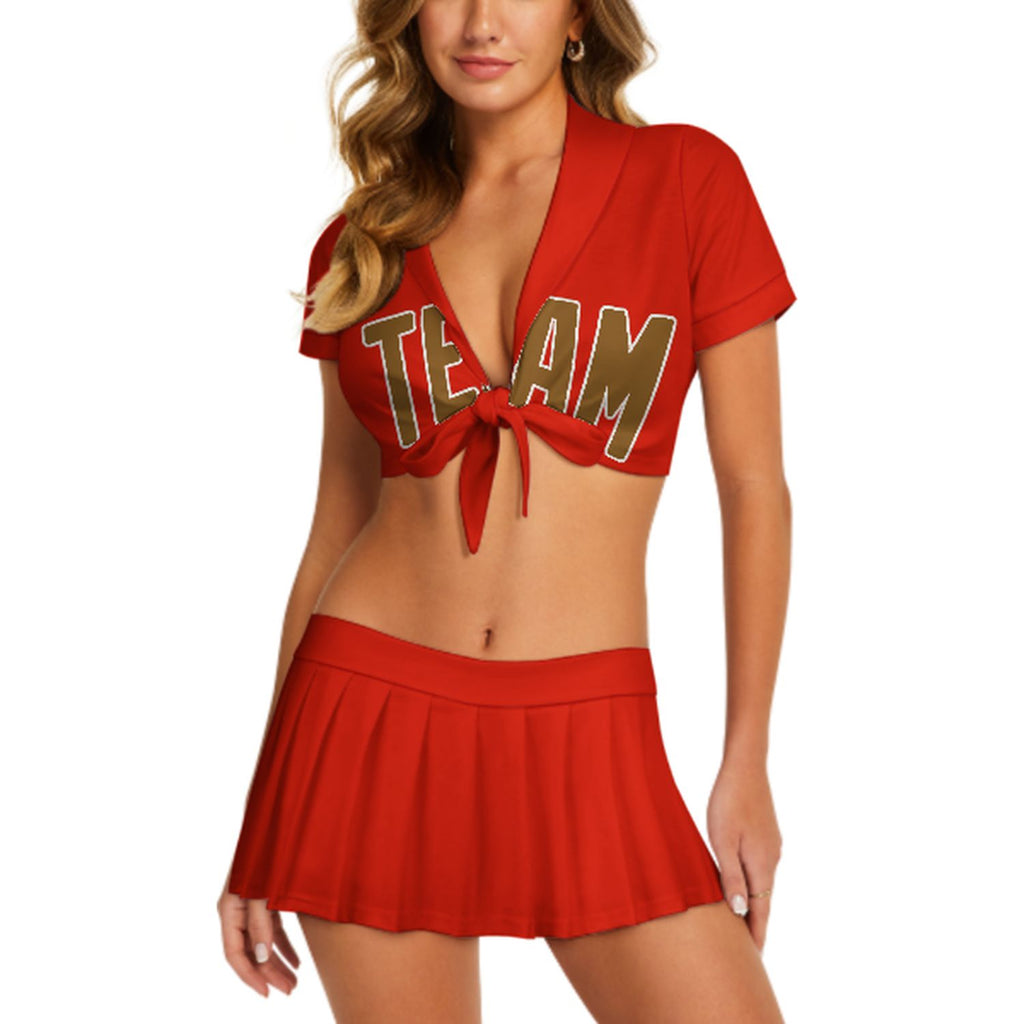 Custom Orange Red Khaki Cheerleading Uniform Set