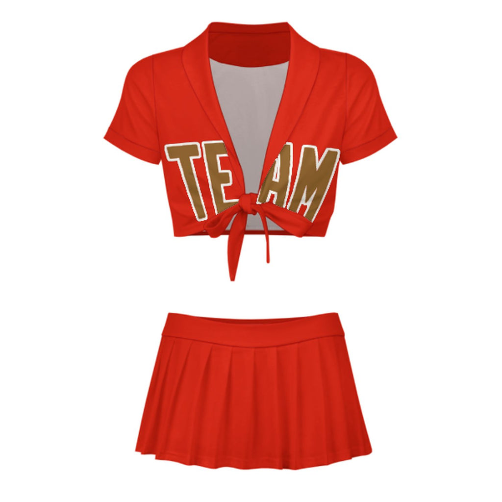 Custom Orange Red Khaki Cheerleading Uniform Set