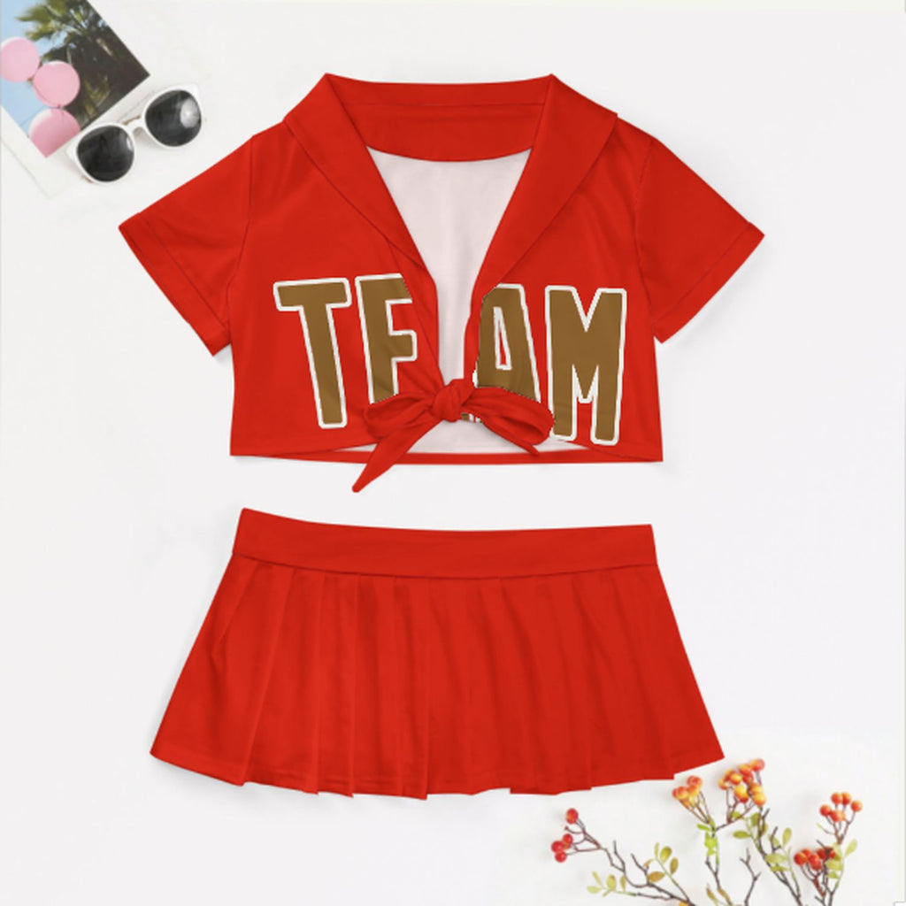 Custom Orange Red Khaki Cheerleading Uniform Set