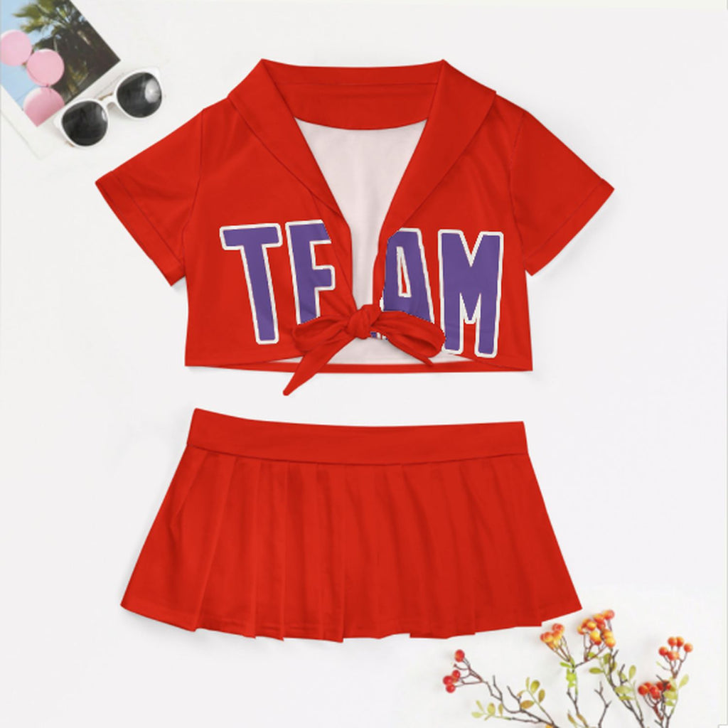 Custom Orange Red Light Purple Cheerleading Uniform Set