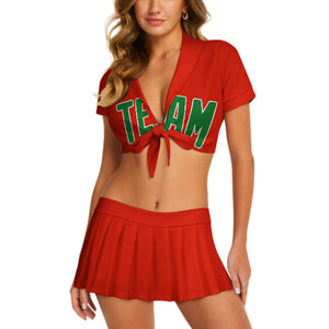 Custom Orange Red Emerald Green Cheerleading Uniform Set