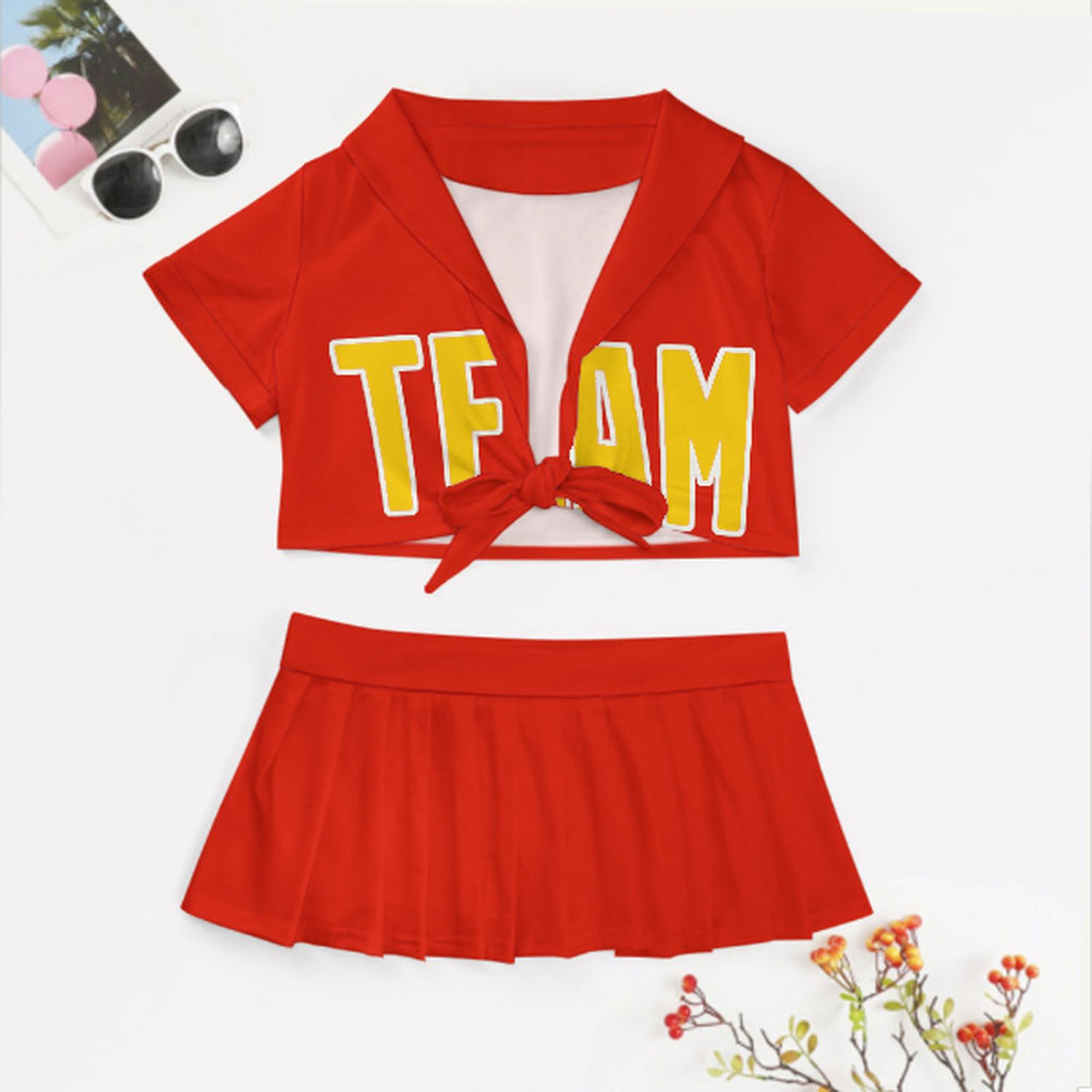Custom Orange Red Gold Cheerleading Uniform Set