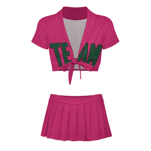 Custom Pink Green Cheerleading Uniform Set