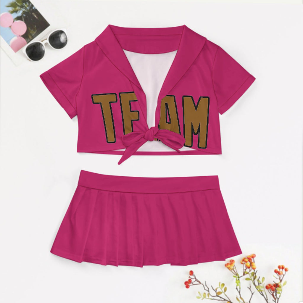 Custom Pink Khaki Cheerleading Uniform Set