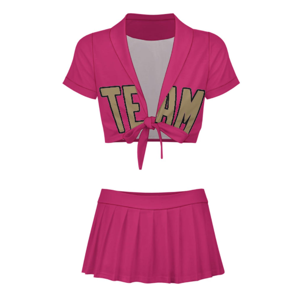 Custom Pink Light Khaki Cheerleading Uniform Set