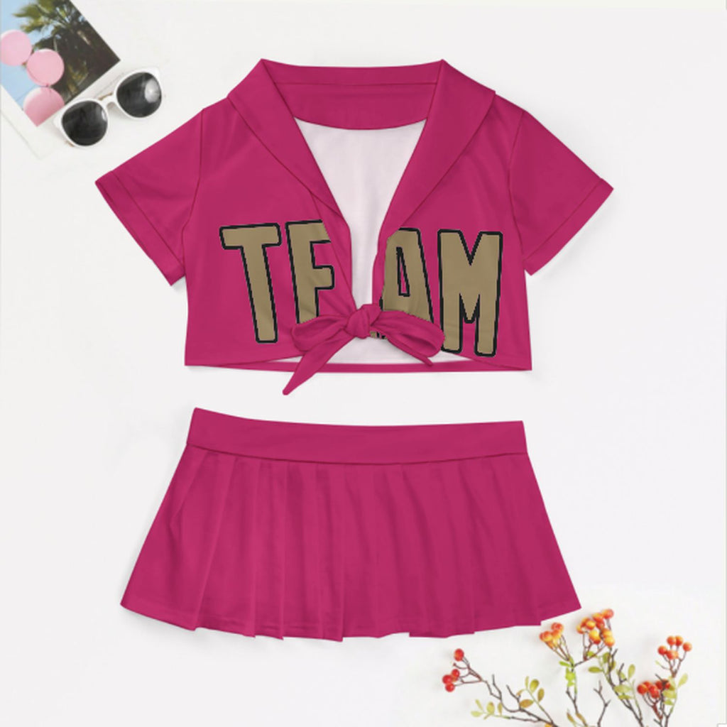 Custom Pink Light Khaki Cheerleading Uniform Set