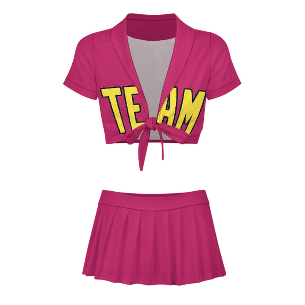 Custom Pink Light Yellow Cheerleading Uniform Set