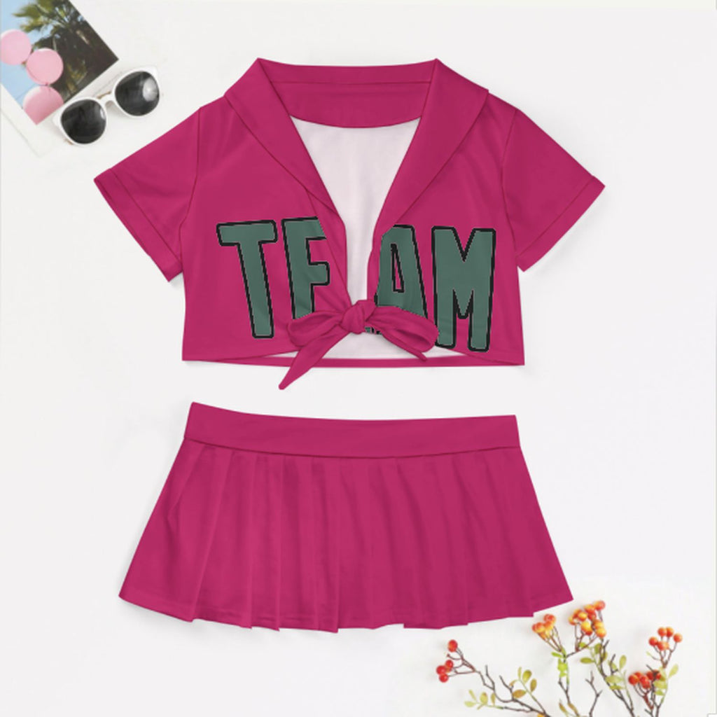 Custom Pink Blue Green Cheerleading Uniform Set