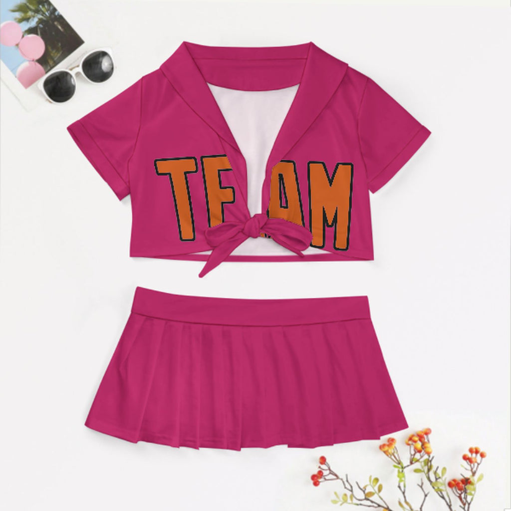 Custom Pink Orange Cheerleading Uniform Set