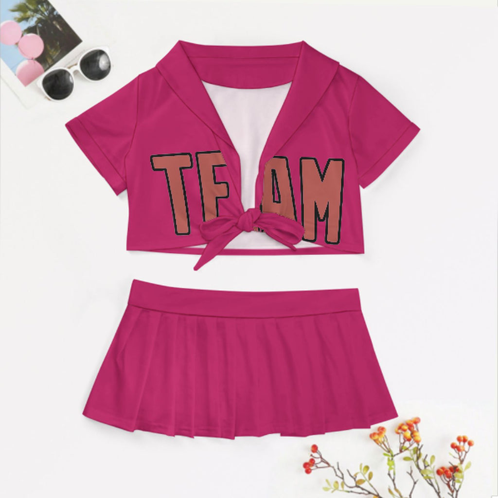 Custom Pink Copper Rose Cheerleading Uniform Set