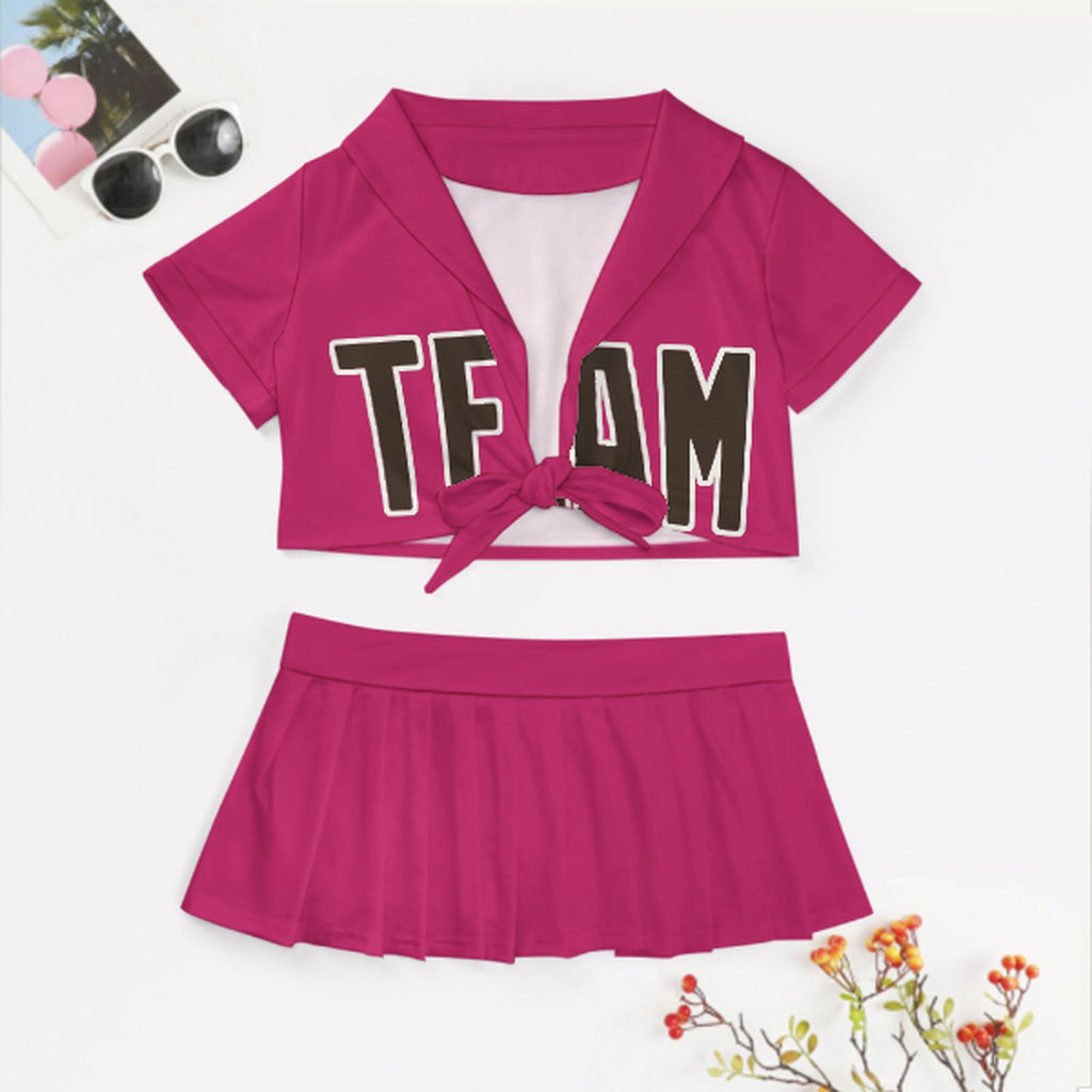 Custom Pink Brown Cheerleading Uniform Set