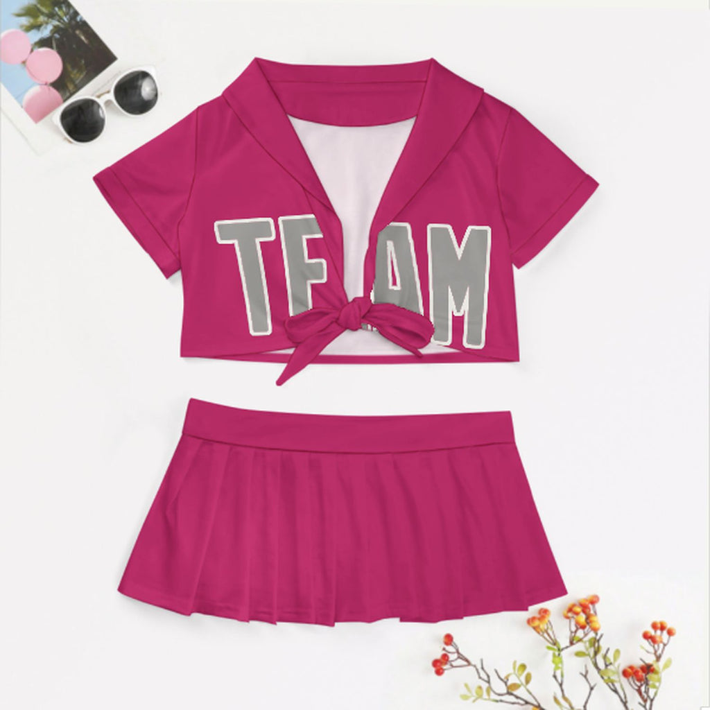 Custom Pink Gray Cheerleading Uniform Set