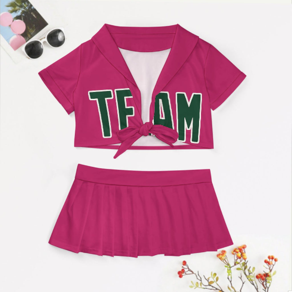 Custom Pink Green Cheerleading Uniform Set