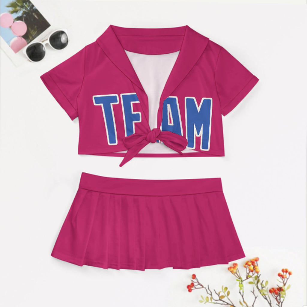 Custom Pink Sky Blue Cheerleading Uniform Set