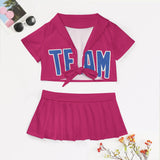 Custom Pink Sky Blue Cheerleading Uniform Set