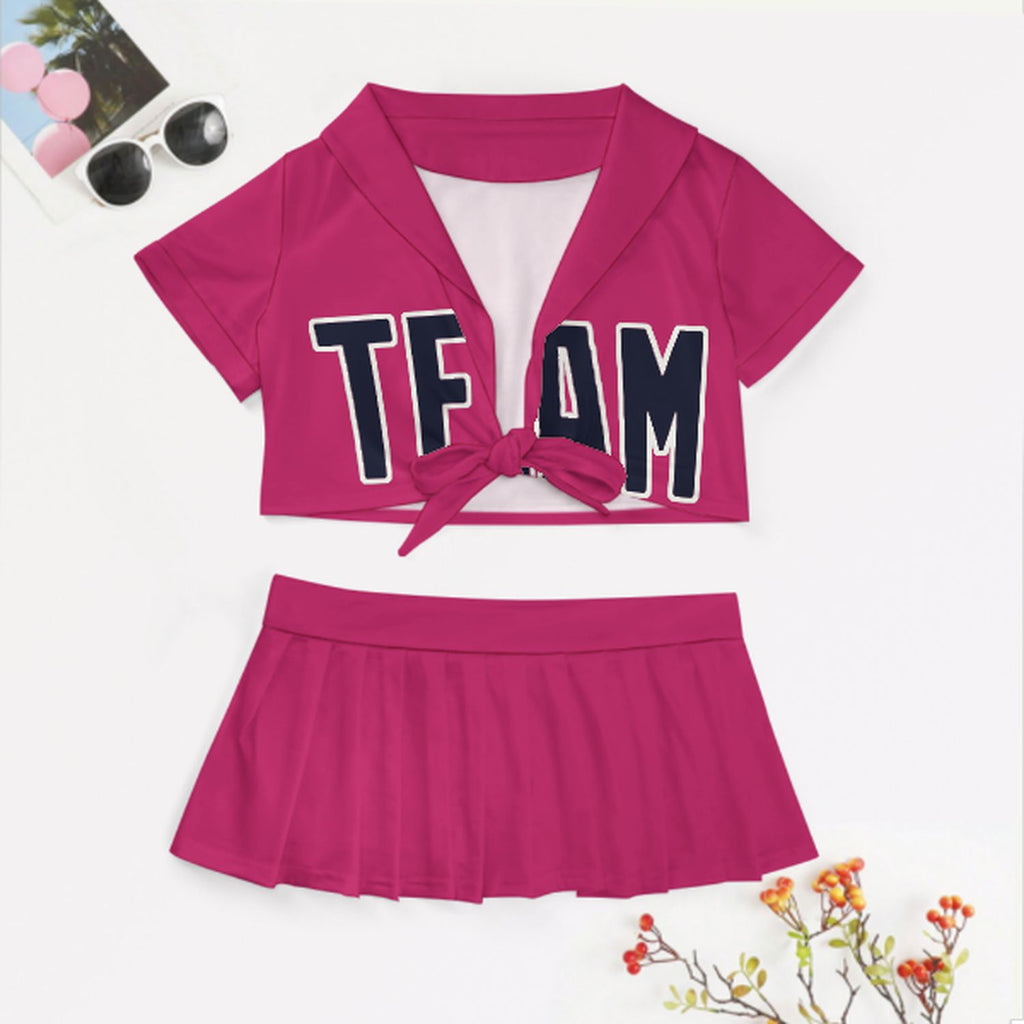 Custom Pink Navy Cheerleading Uniform Set