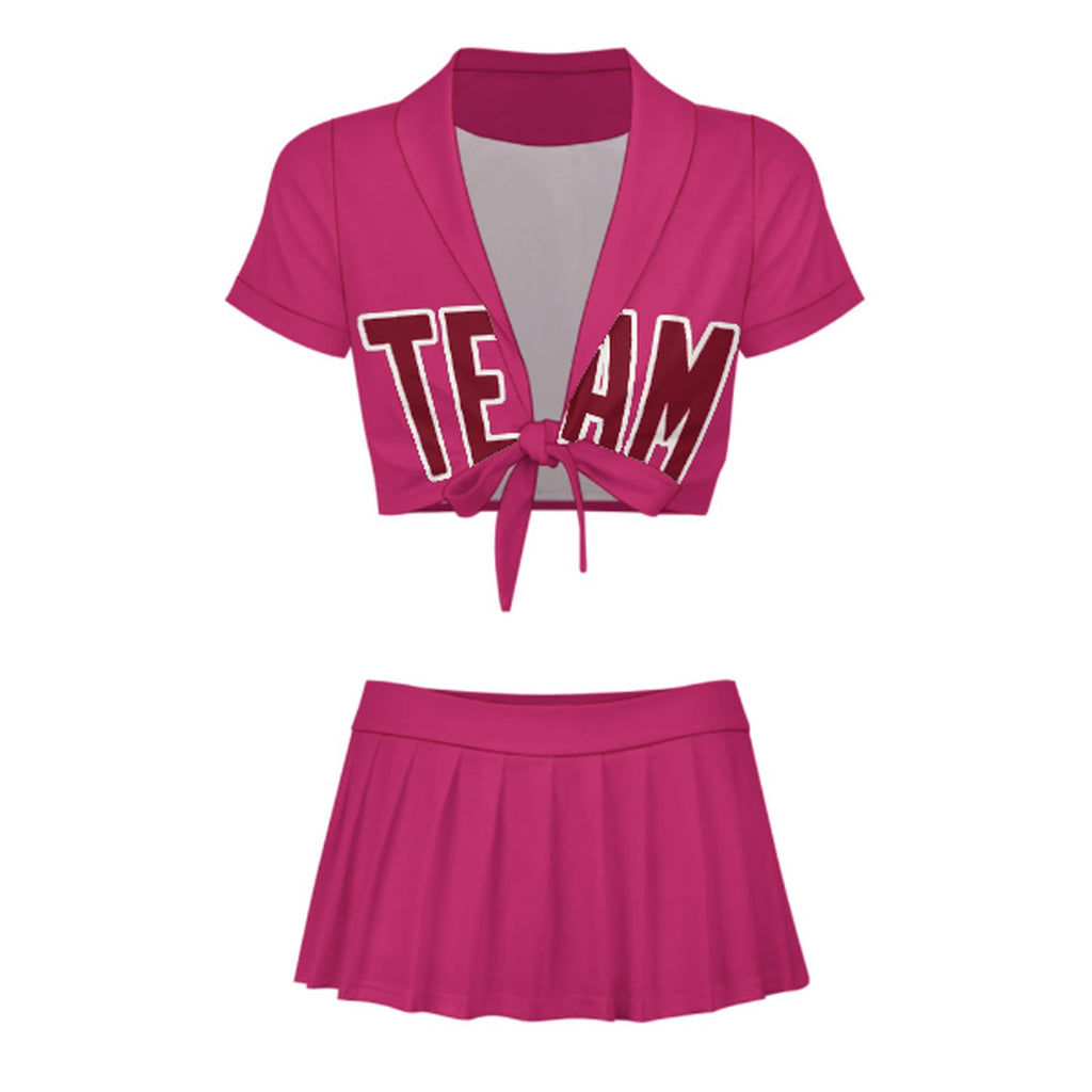 Custom Pink Crimson Red Cheerleading Uniform Set
