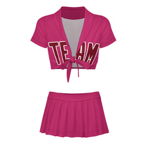 Custom Pink Crimson Red Cheerleading Uniform Set