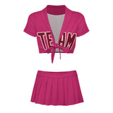 Custom Pink Crimson Red Cheerleading Uniform Set
